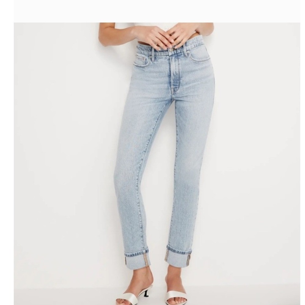 Good American Good Classic Cuffed Light Wash Straight Leg Jeans 27 GCLC384T-I703
